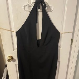 Black halter midi dress